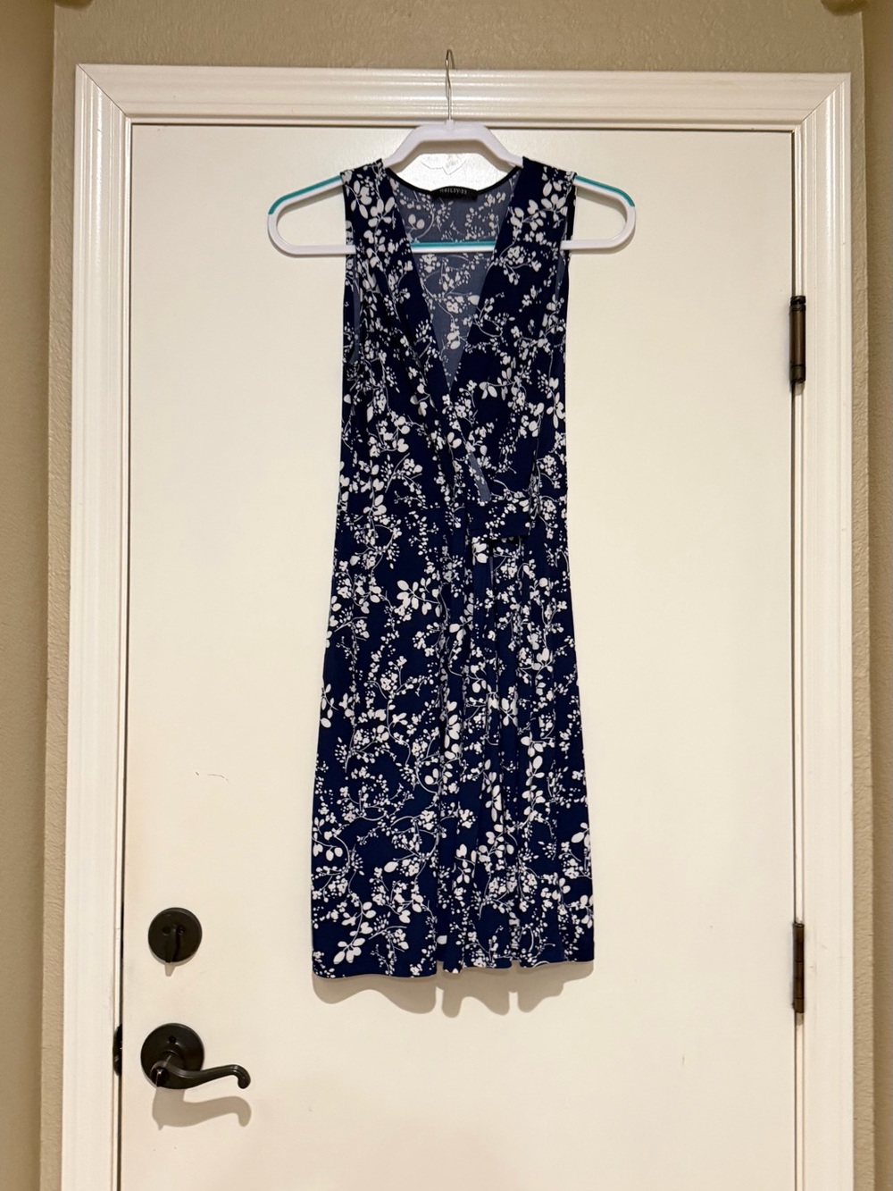 Sleeveless Navy Floral Wrap-Front Midi Dress